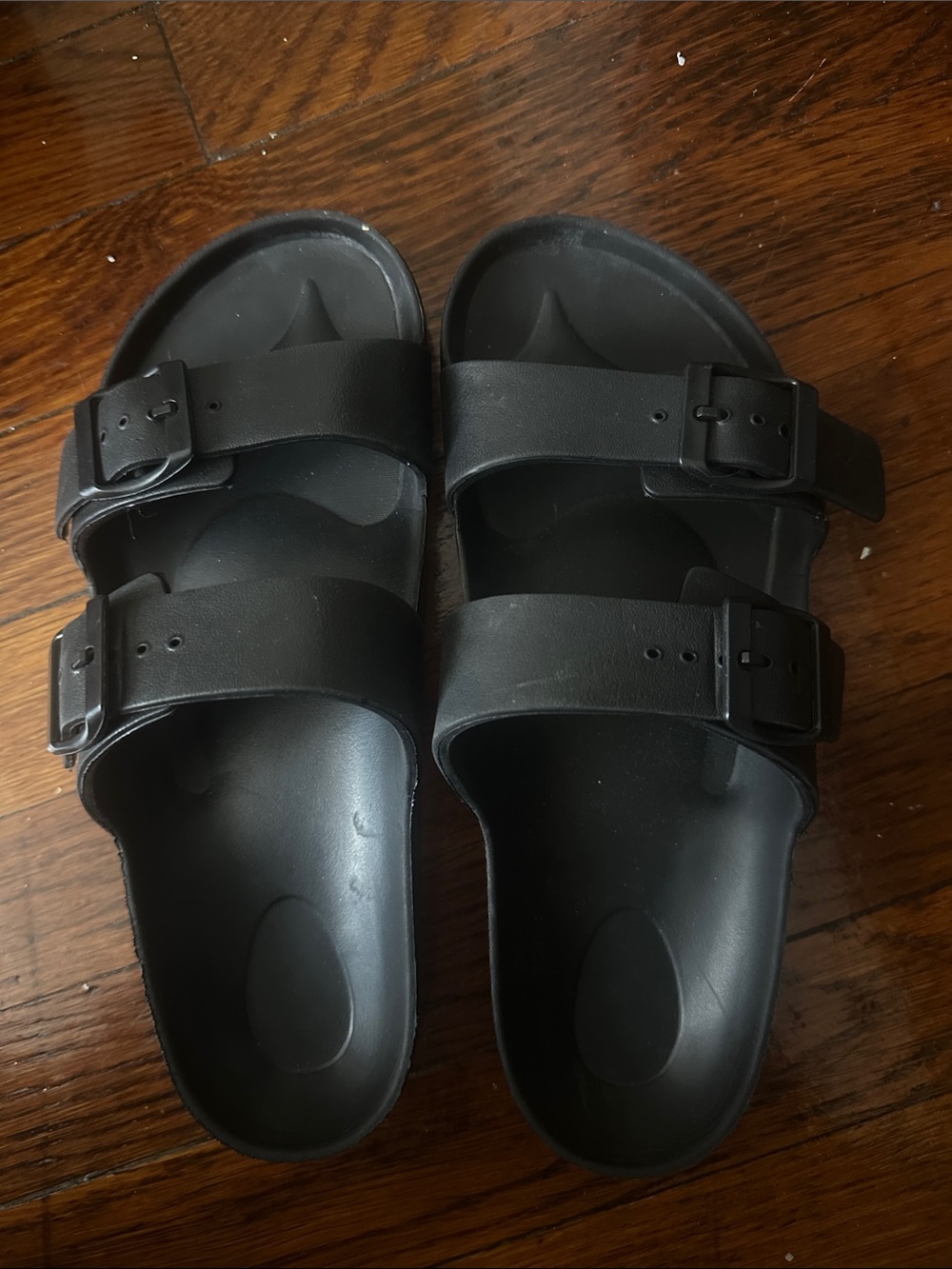 Women Black Double-Buckle Slide Sandals